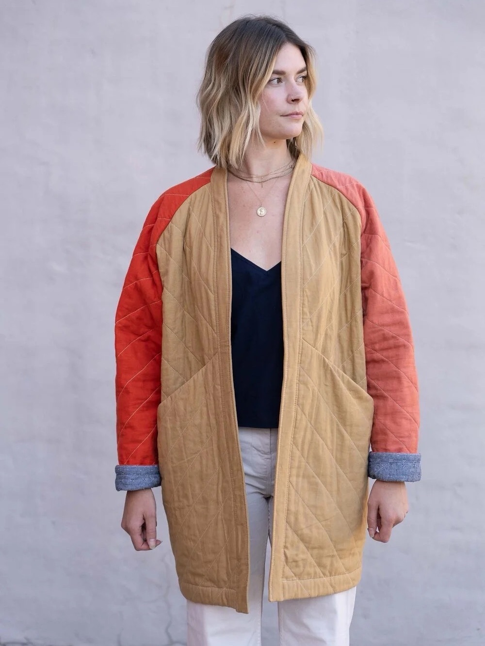 Vacilando Studios South Quilt Coat Linen Patchwork Jacket Size L - Picture 3 of 12